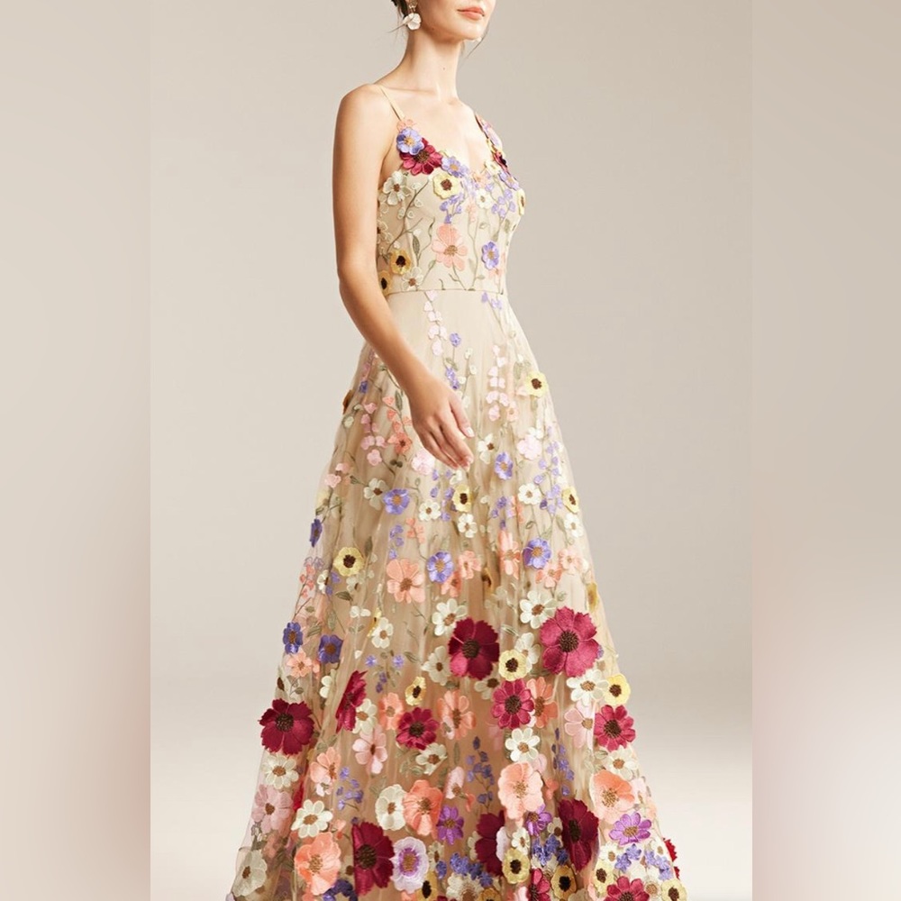 Lena Vie Hannah Dripping Embroidered Floral Long Luxury Dress, MADE TO ORDER - Picture 6 of 8